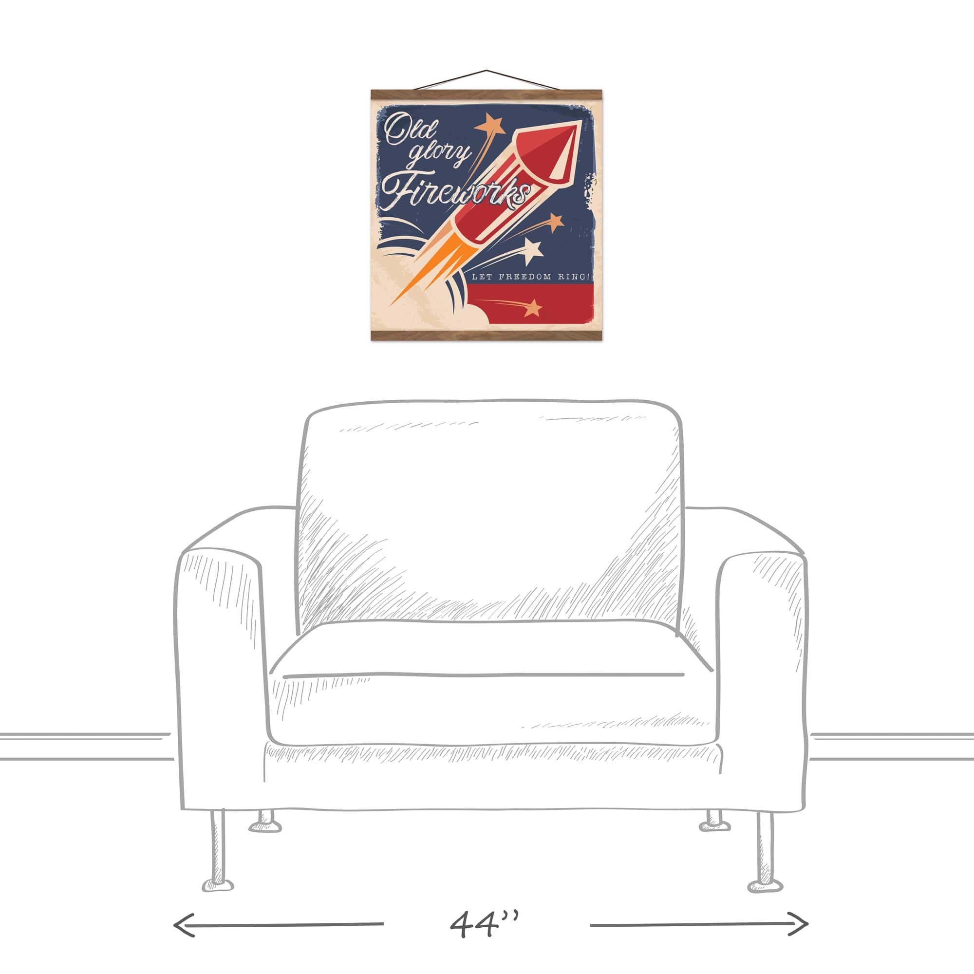 Old Glory Fireworks Teak Hanging Canvas